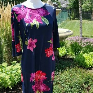 ALEXANDER + OAK navy floral pullover midi- dress